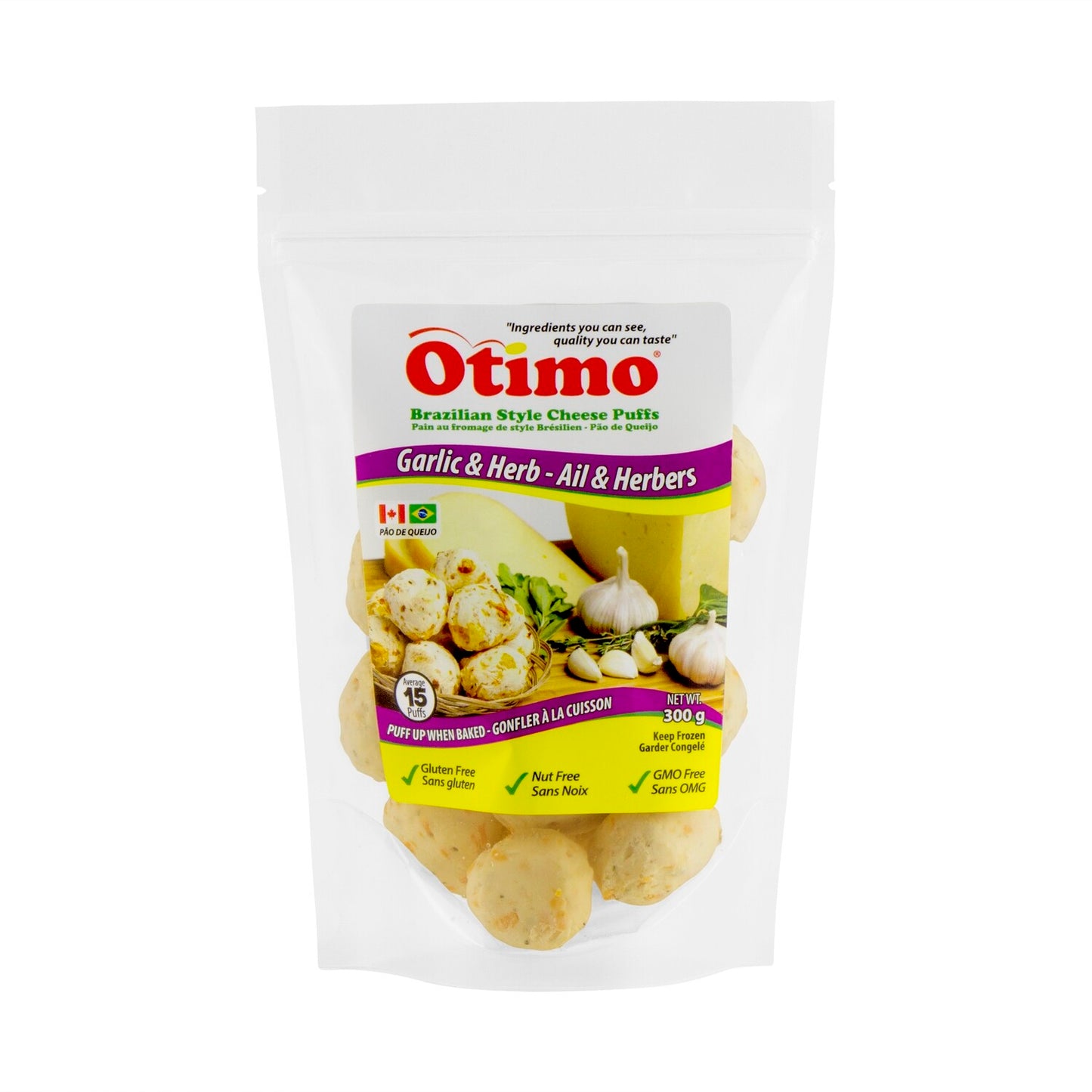 Otimo Garlic & Herb Cheese Puff Original /Pao de Queijo Ail & Herbers 300 GR
