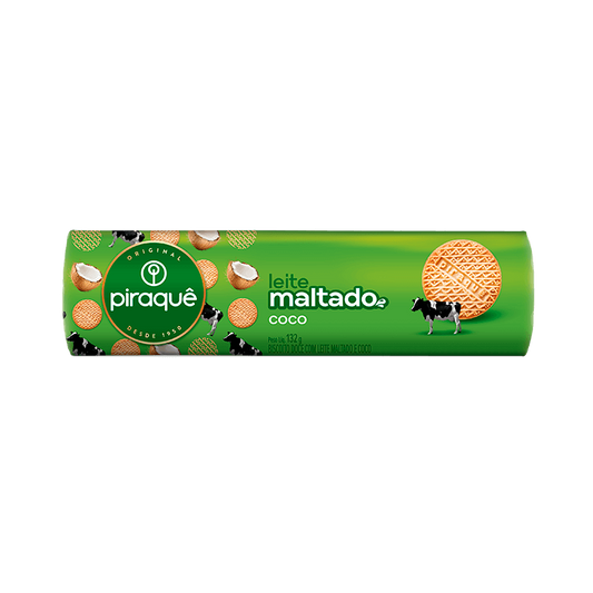 Piraque Leite Maltado Coco Sweet Cookie / Biscoito Dulce c/ Leite Maltado e Coco 132gr
