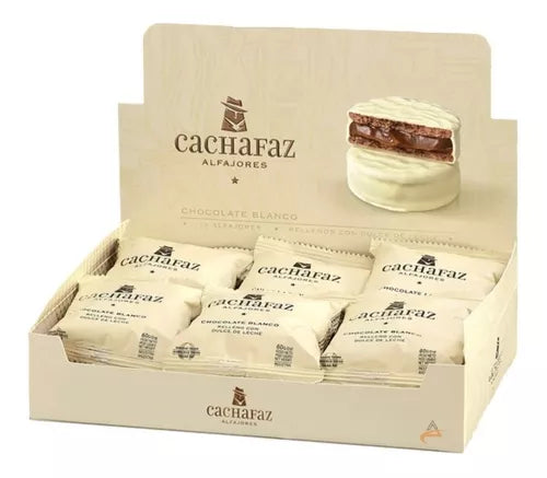 Cachafaz White Chocolate Covered Cookies Filled w/Milk Caramel/ Alfajor Chocolate Branco 60 Gr