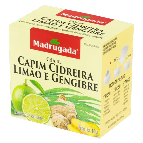 Madrugada Lemongrass, Lemon and Ginger/ Cha Capim Cidreira Limão e Gengibre 10 Gr