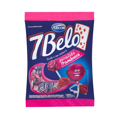 Arcor 7 Belo Raspberry Lollipop/ Pirulito Framboesa 120 Gr